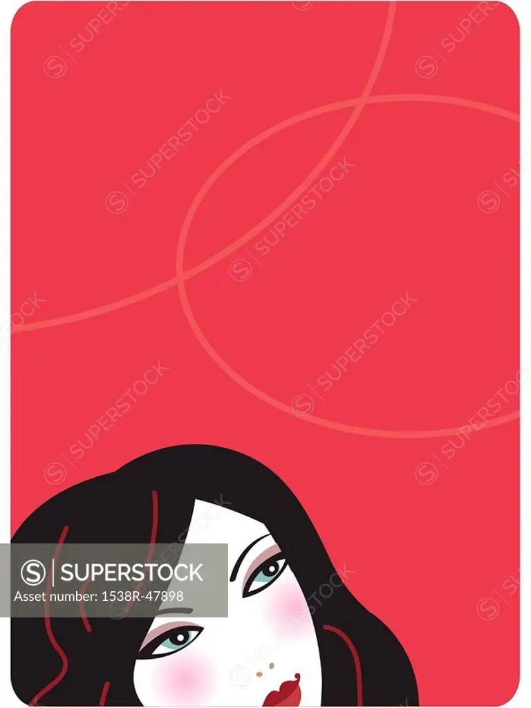 Womans face on red background