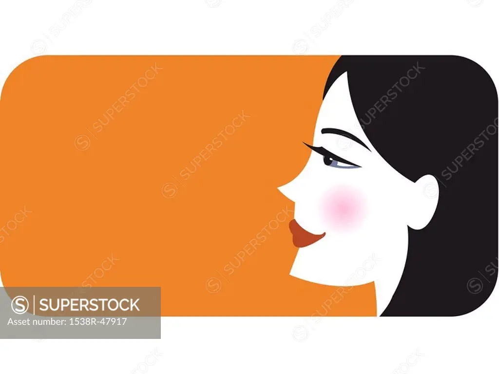 Profile of woman on orange background