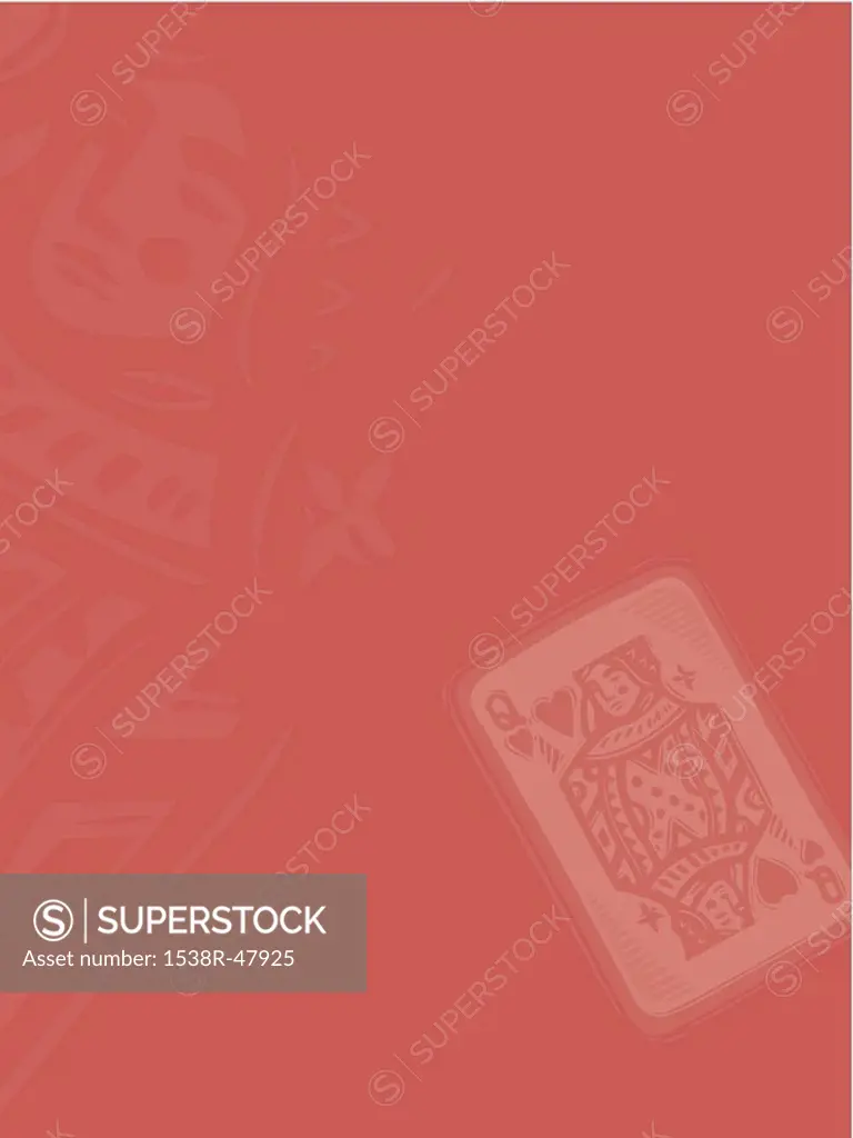Queen of hearts card on red background
