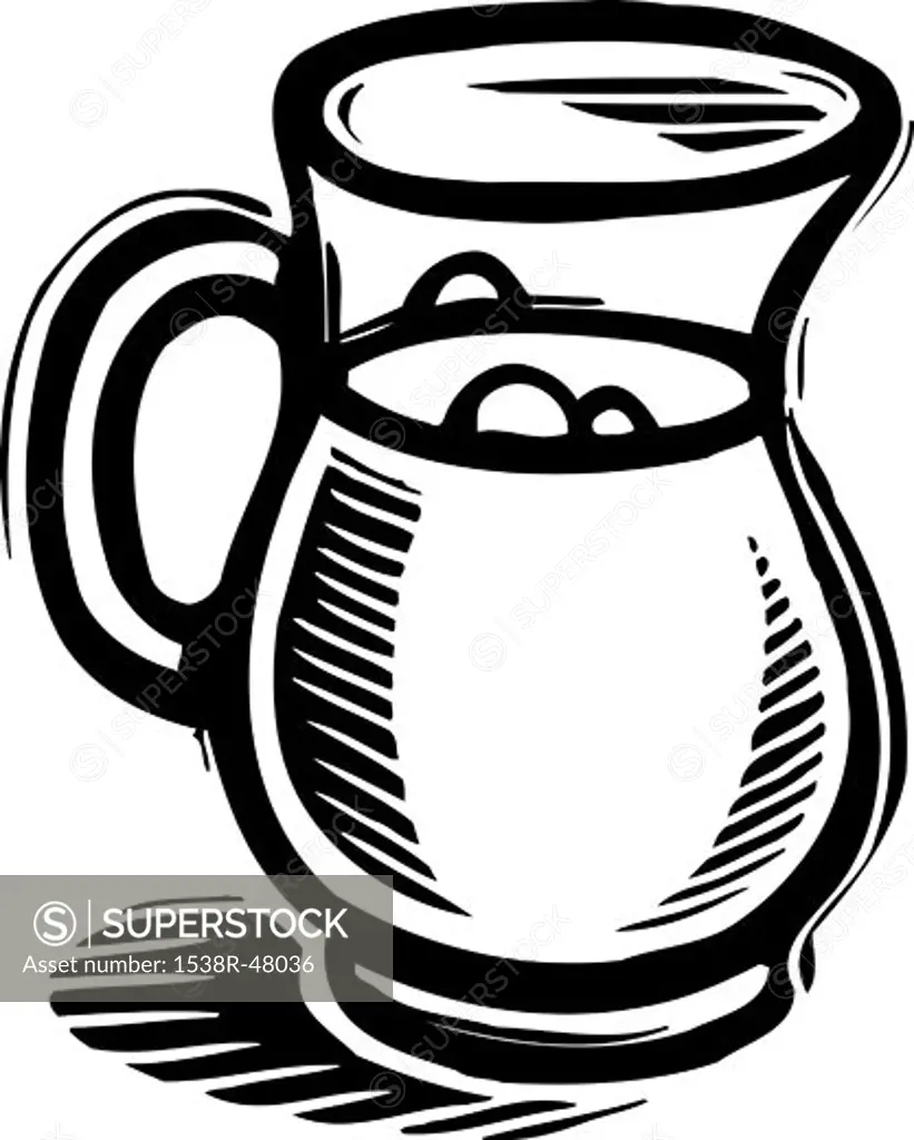 An illustration of a pitcher of milk in black and white