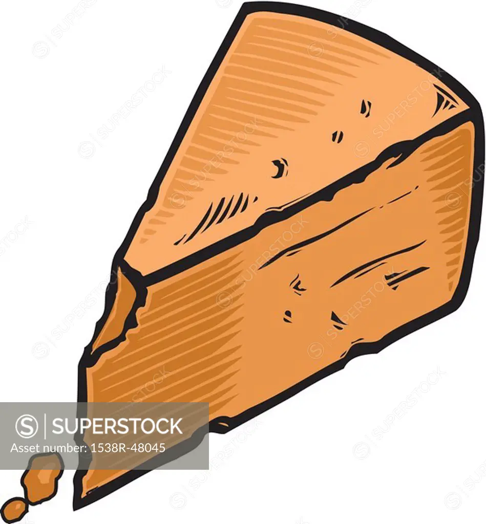 A triangle shaped brick of cheese on a white background