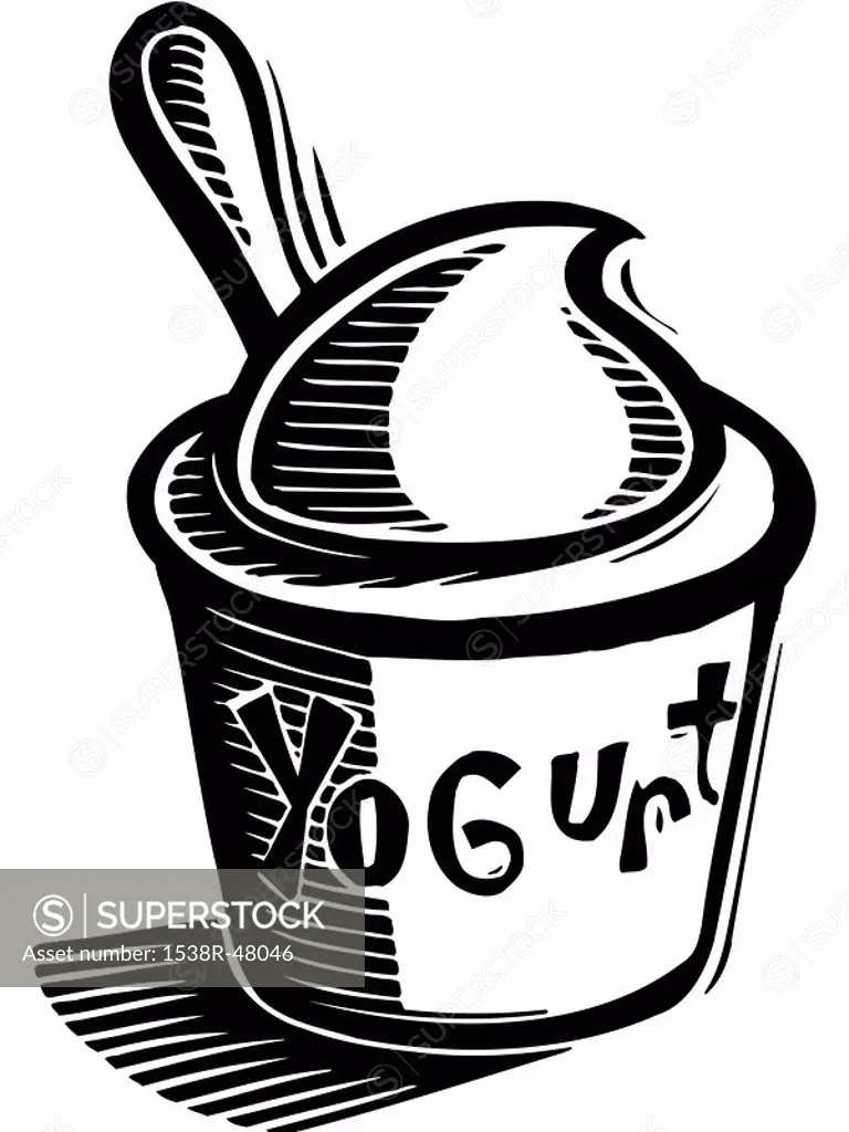 A cup of yoghurt in black and white