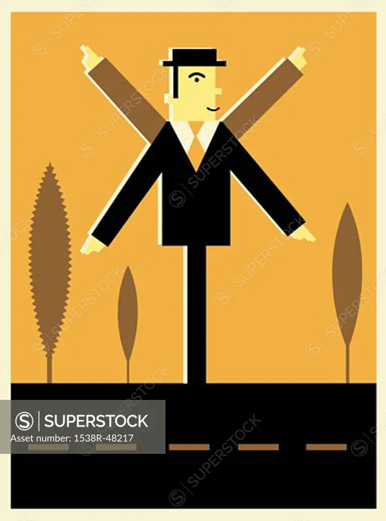 Illustration of a businessman as a direction sign