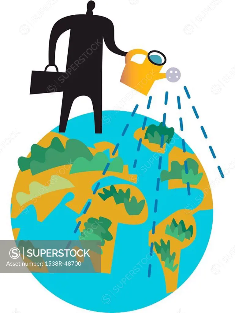 Businessman watering the earth