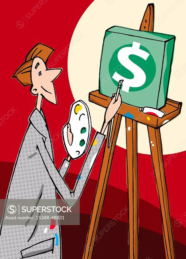A picture of an artist painting money