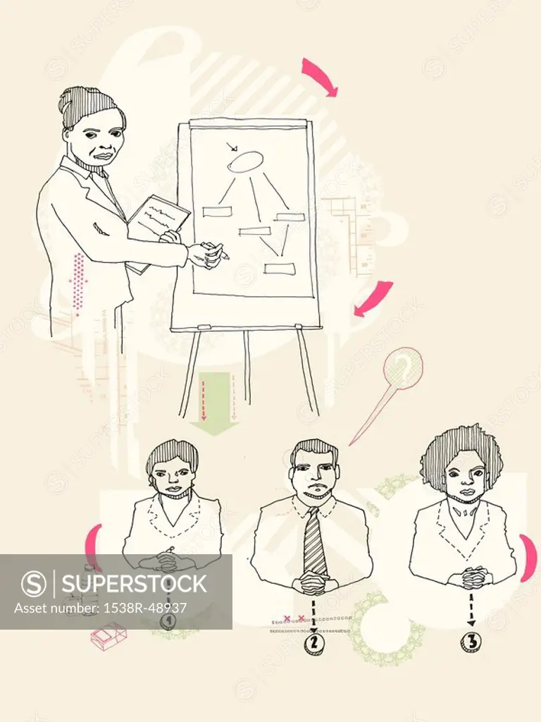 An illustration of a Sales Manager and her team of representatives