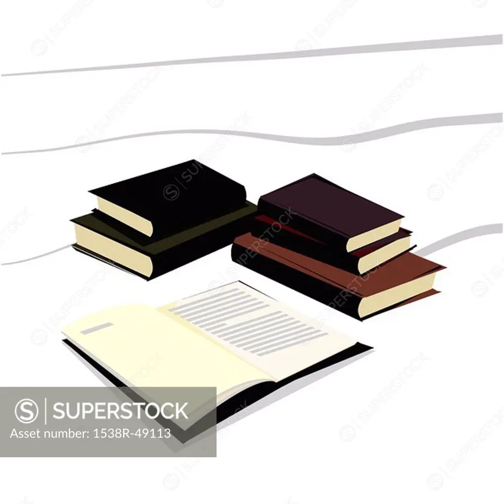 A drawing of stacks of books