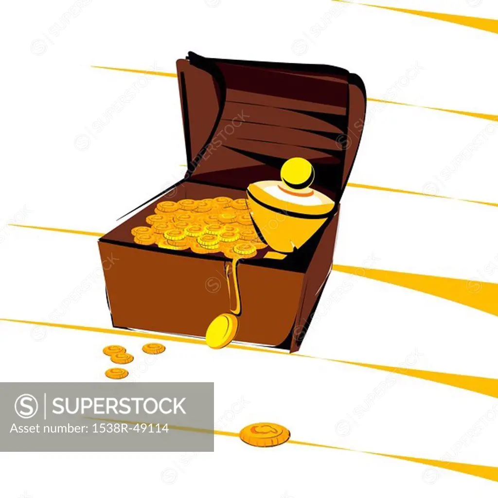 An illustration of a treasure chest full of gold