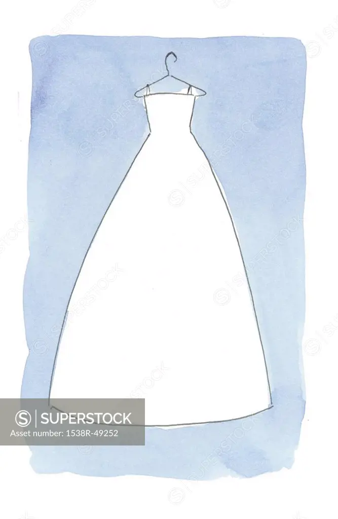Wedding dress on blue background