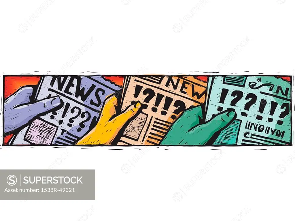 An illustration of hands holding newspaper