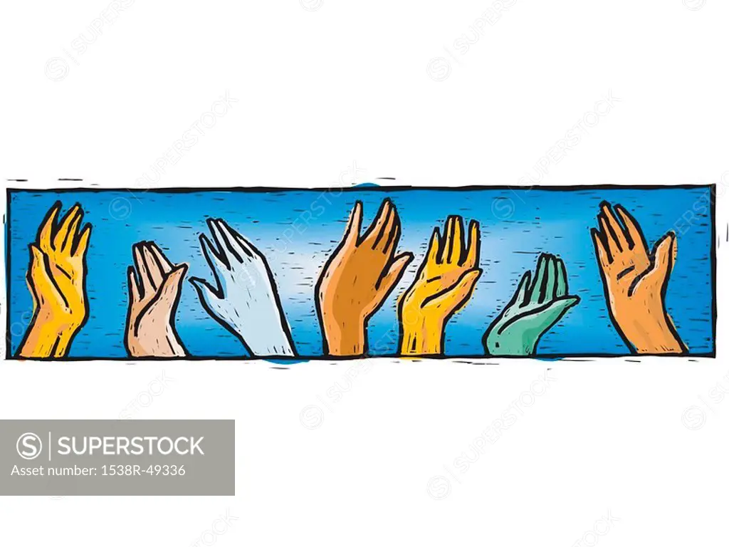 A drawing of waving hands