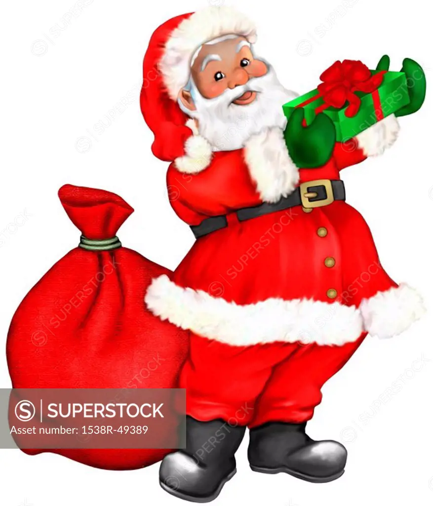 Santa Claus bearing gifts for children at Christmas time