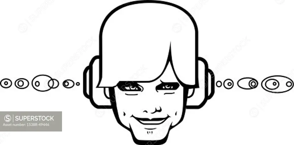 A guy wearing headphones drawn in black and white