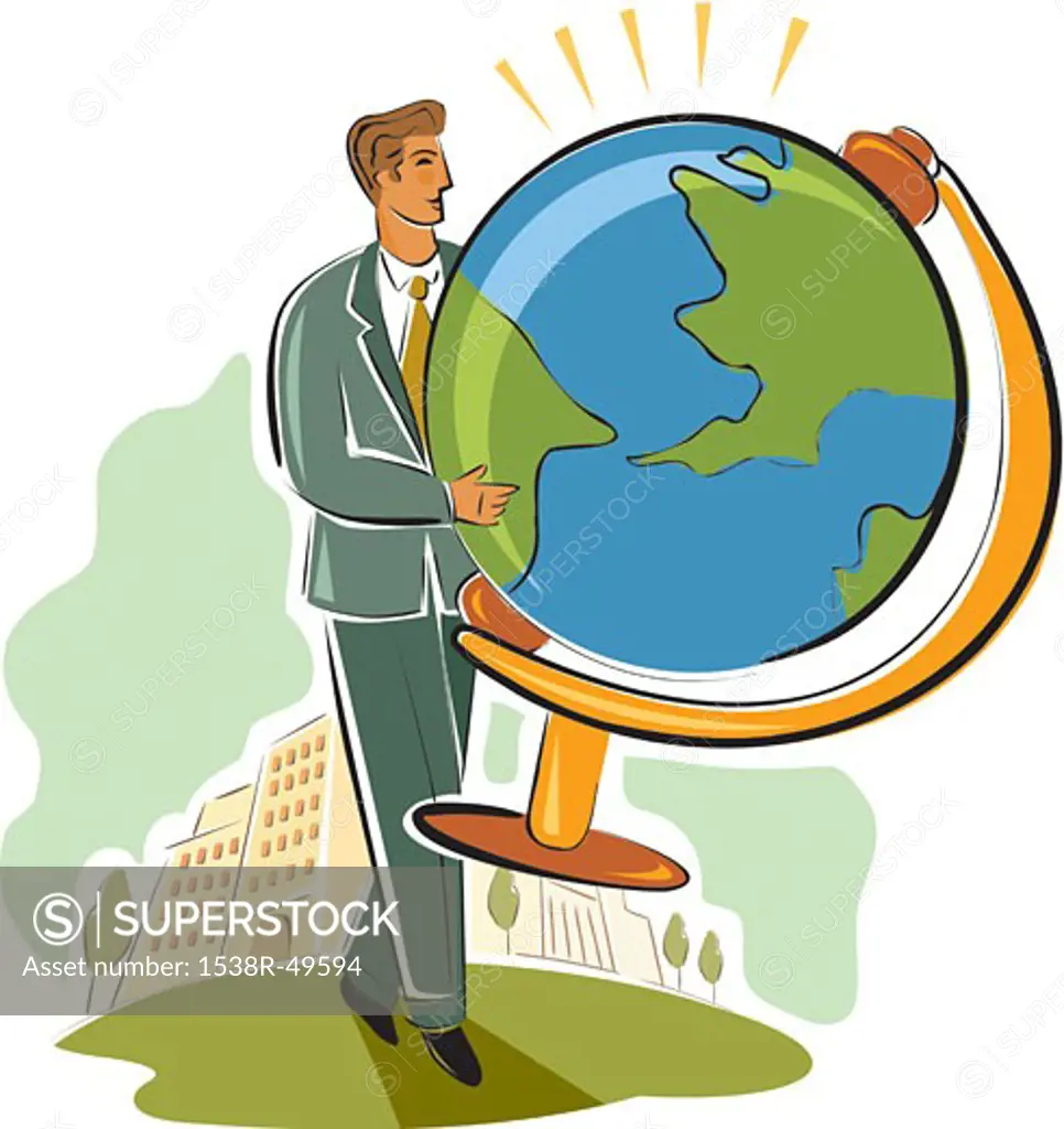 businessman carrying a globe