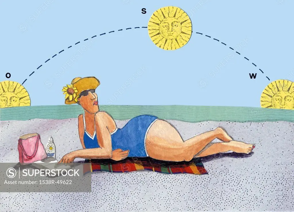 A woman suntanning on the beach
