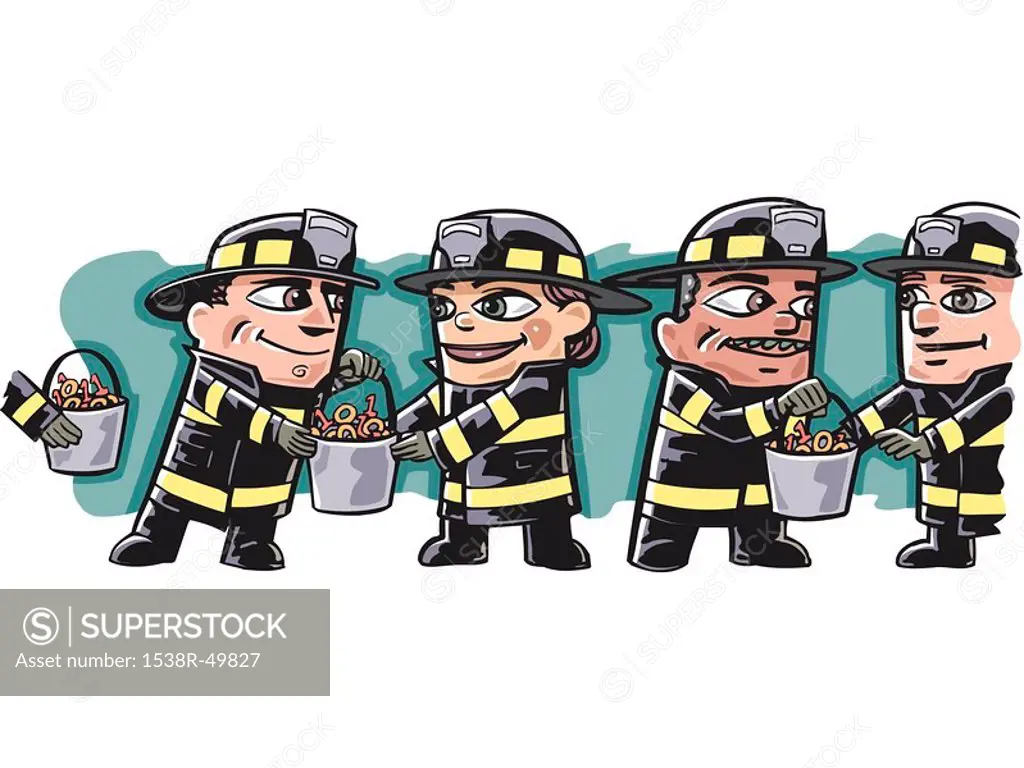 A group of firefighters passing buckets