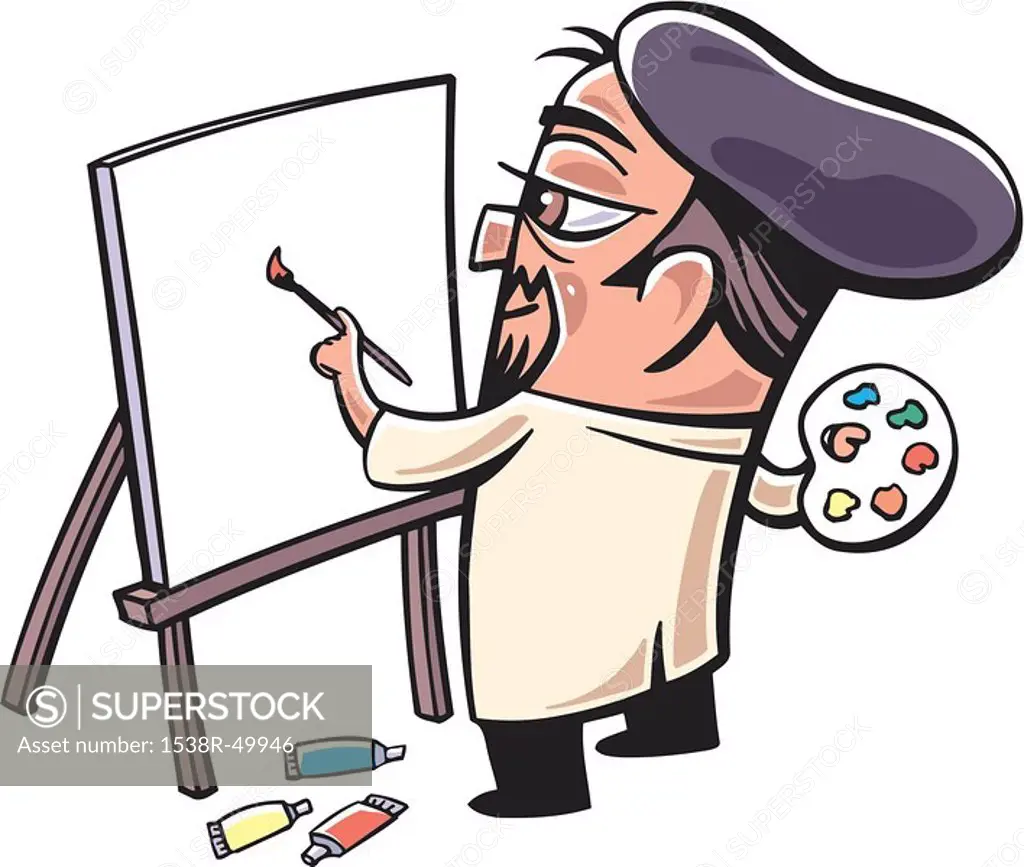 A drawing of a painter at work