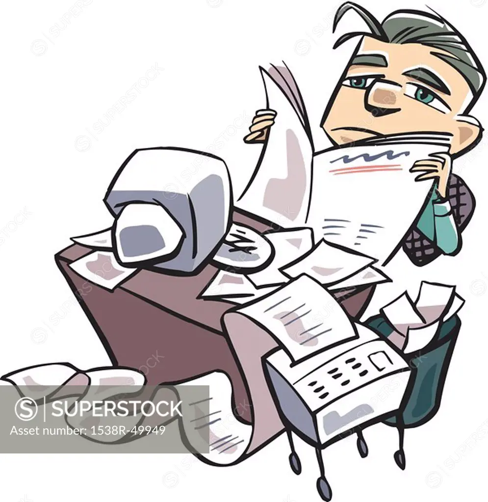 An office worker sitting unproductive at his desk