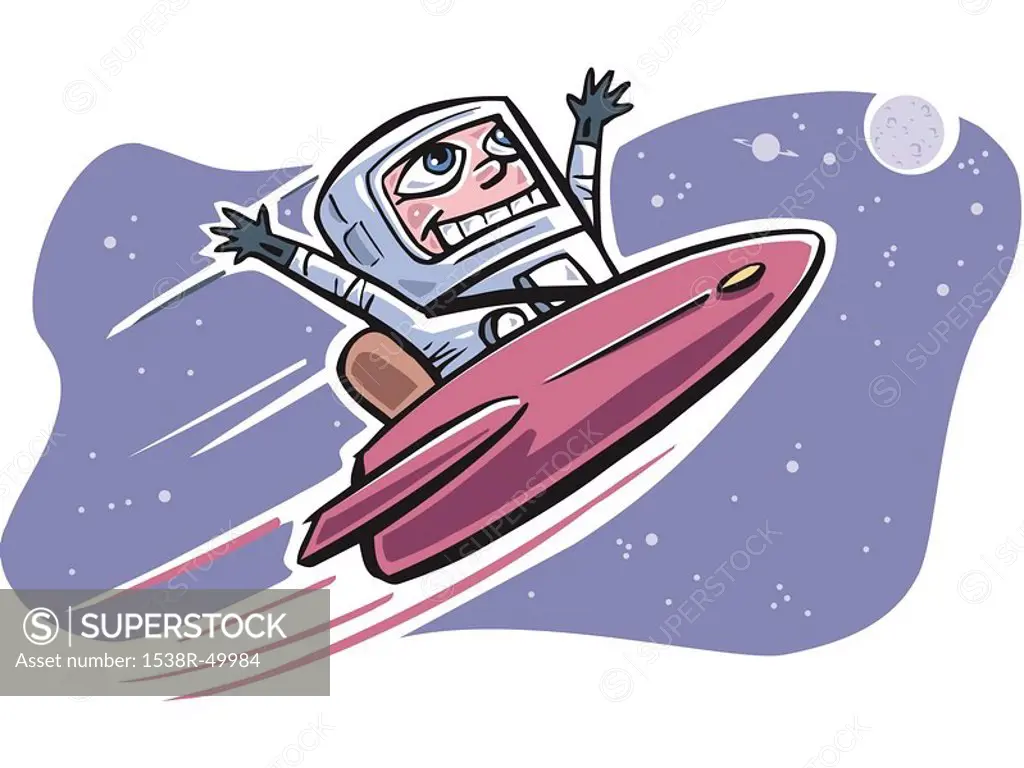 An astronaut flying in a spacecraft