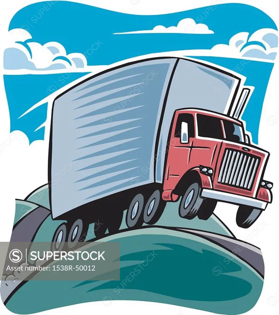 Drawing of a truck on a hilly road