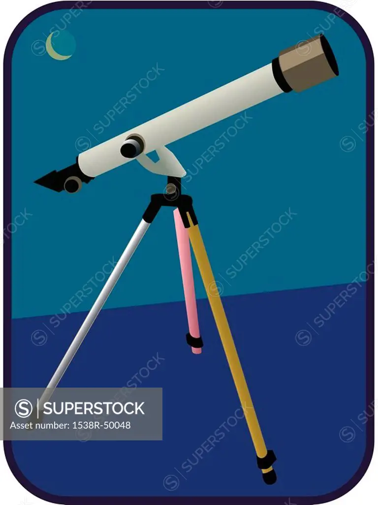 A telescope on a blue background