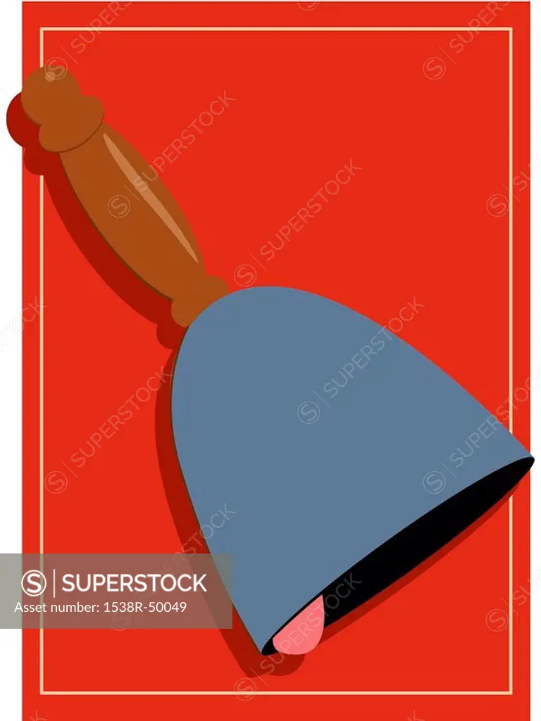 A pictorial illustration of a bell on a red background