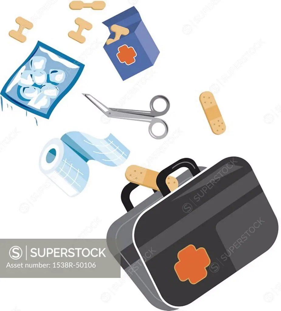 A first aid kit on a white background
