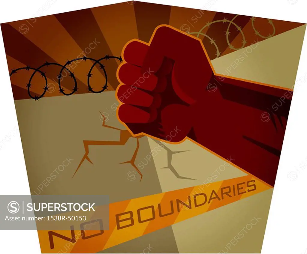 A fist and barbed wire indicating no boundaries