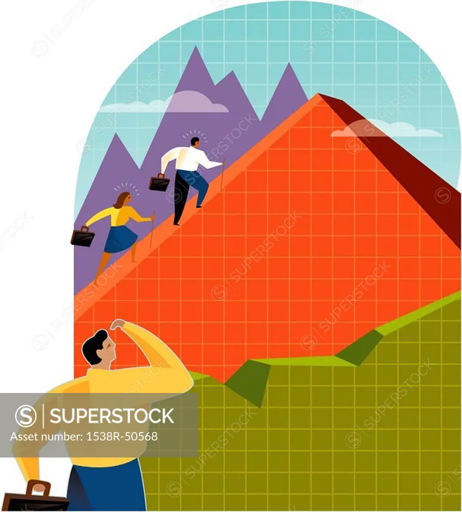 Business people climbing a sales chart