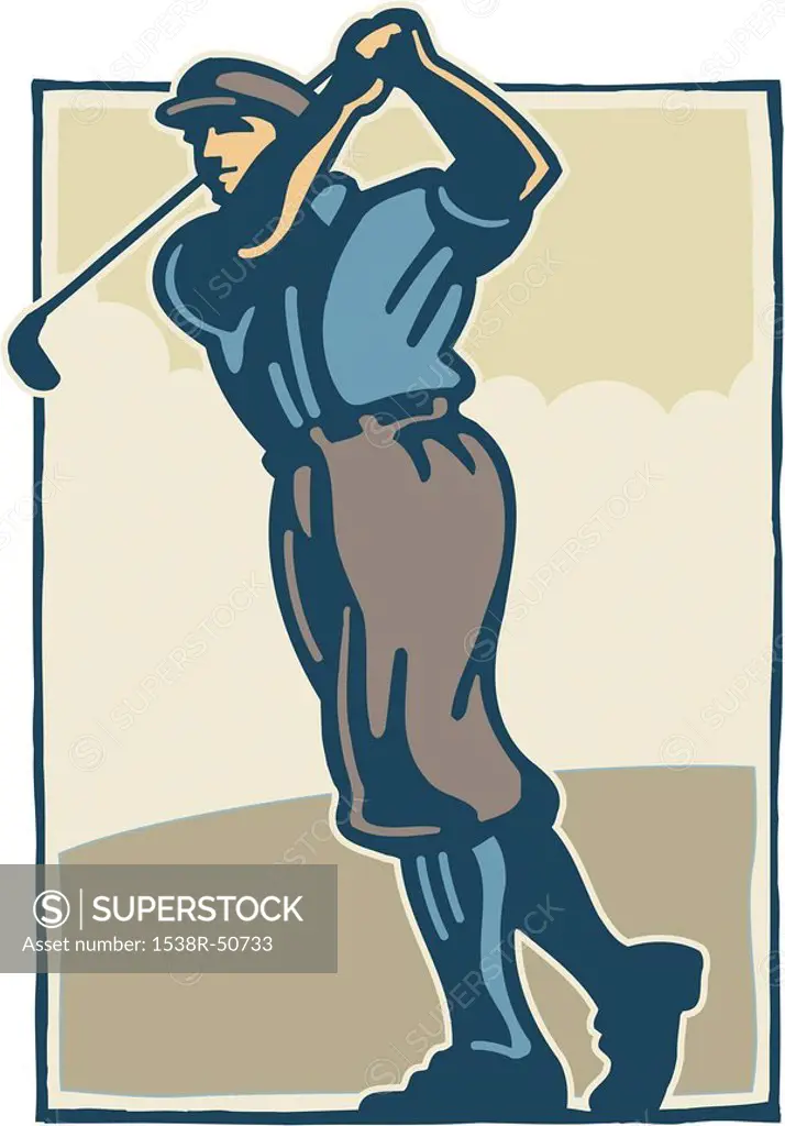 A golfer makes a swing