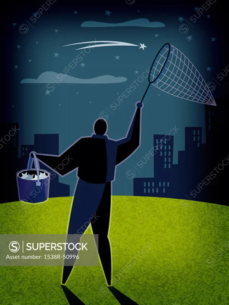 A man catching stars in a net