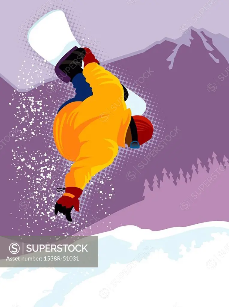 A snowboarder trying out a trick