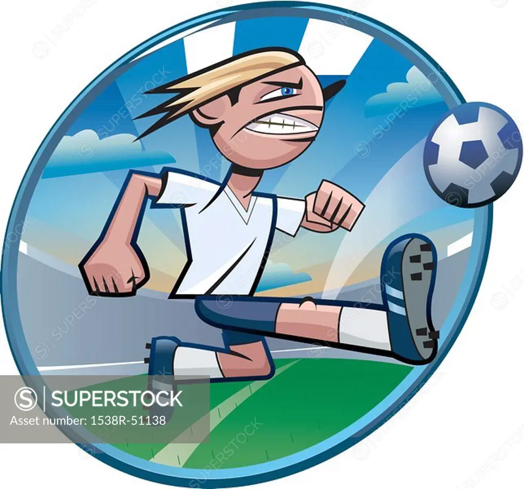 A soccer player kicking a ball