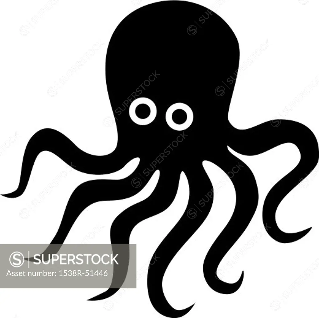A black and white drawing of an octopus