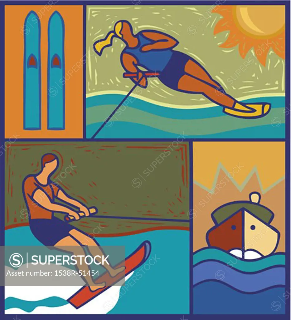 Illustration of two waterskiiers