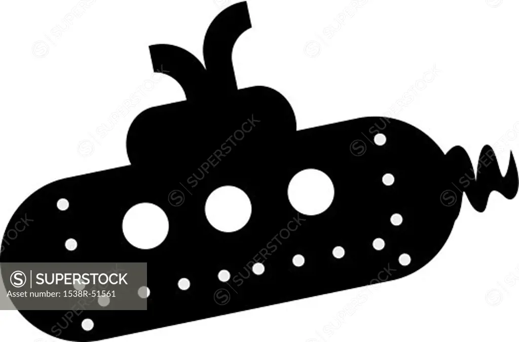 A black and white drawing of a submarine