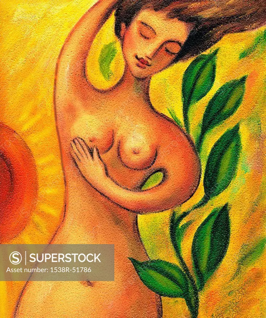 An illustration of a woman doing a self breast exam