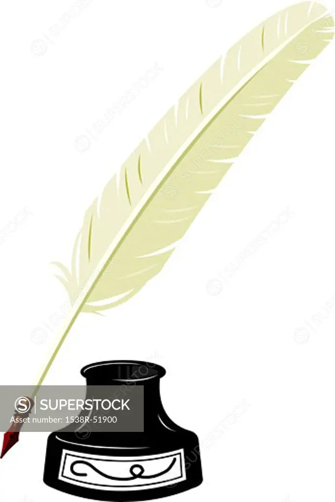 Illustration of a feather pen and an inkwell