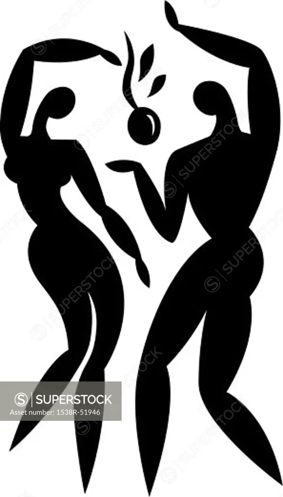 Illustration of two people resembling adam and eve