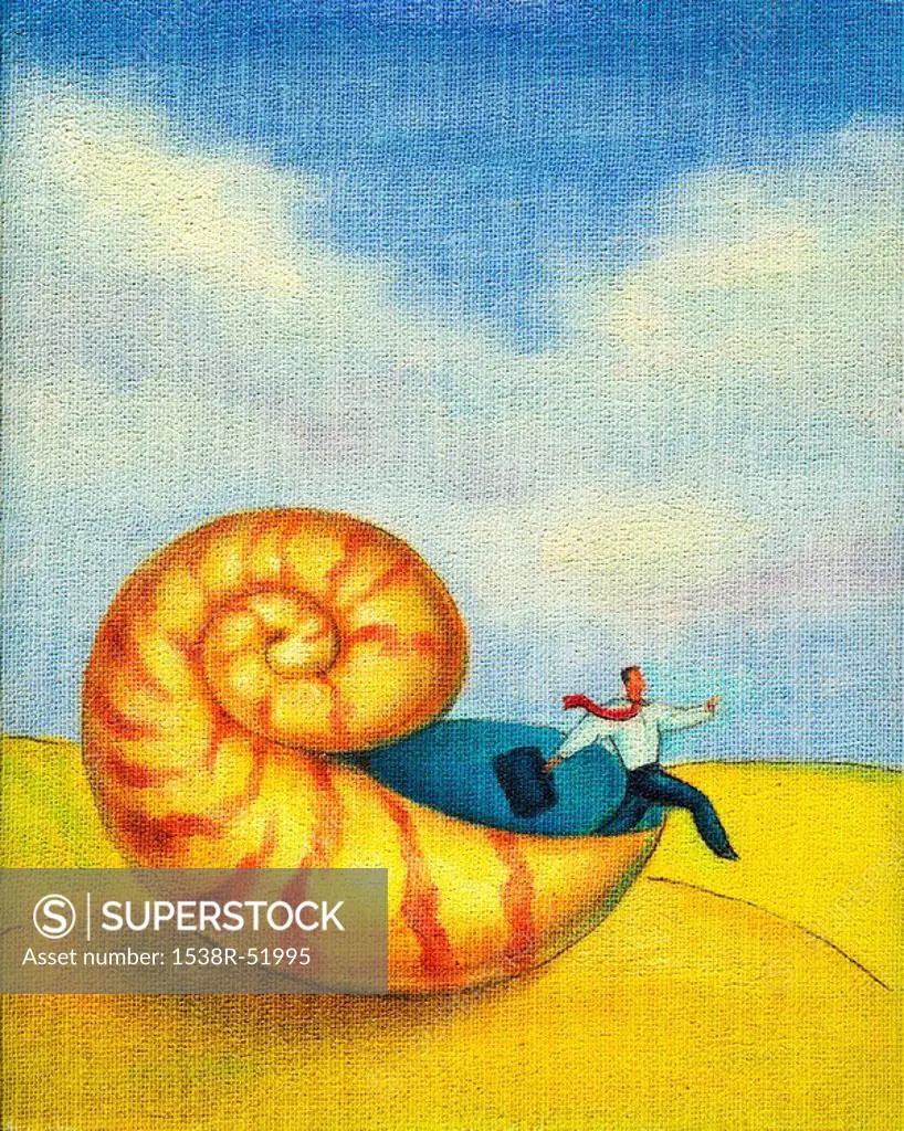 A businessman stepping outside of a shell