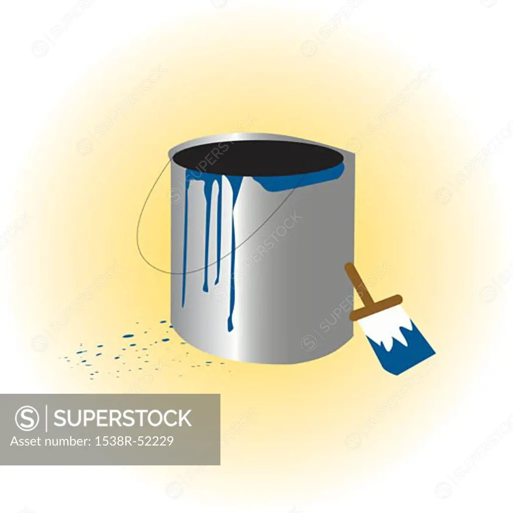 A bucket of blue paint