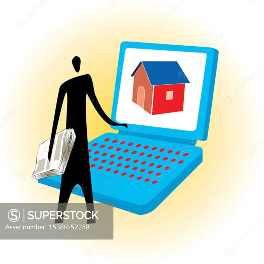 A man using the internet to search for a house