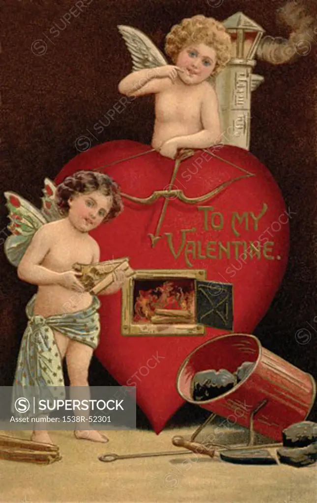 To My Valentine postcard with cherubim