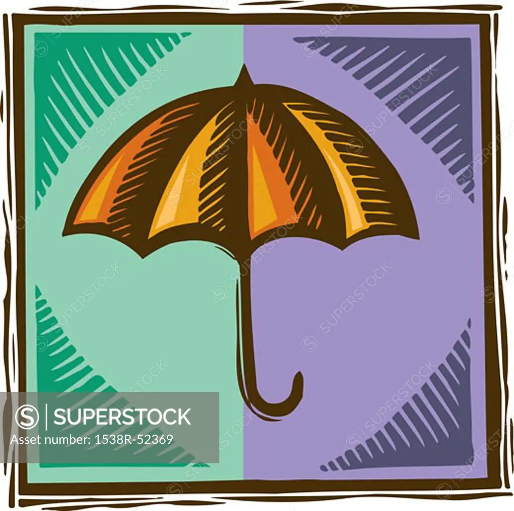 An umbrella on a green and purple background