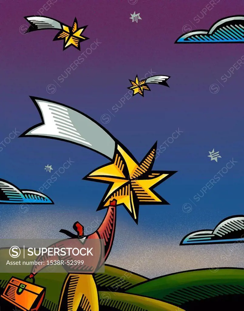 an illustration of a businessman reaching for a star