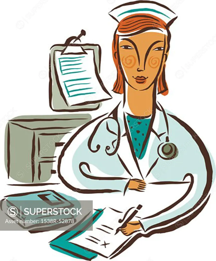 A nurse writing information on a document