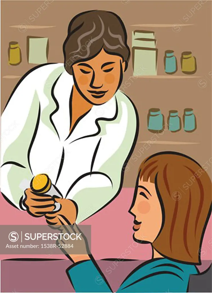 Pharmacist explaining prescription medication to a woman