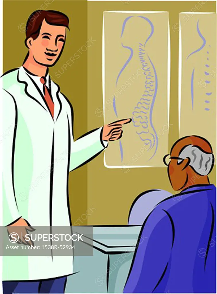 Doctor showing his patient a diagram of the spine