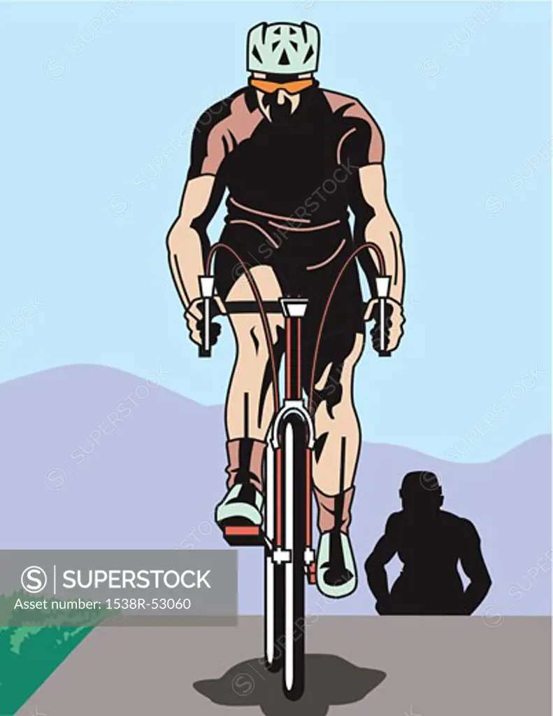 An image of a cyclist from a head on perspective