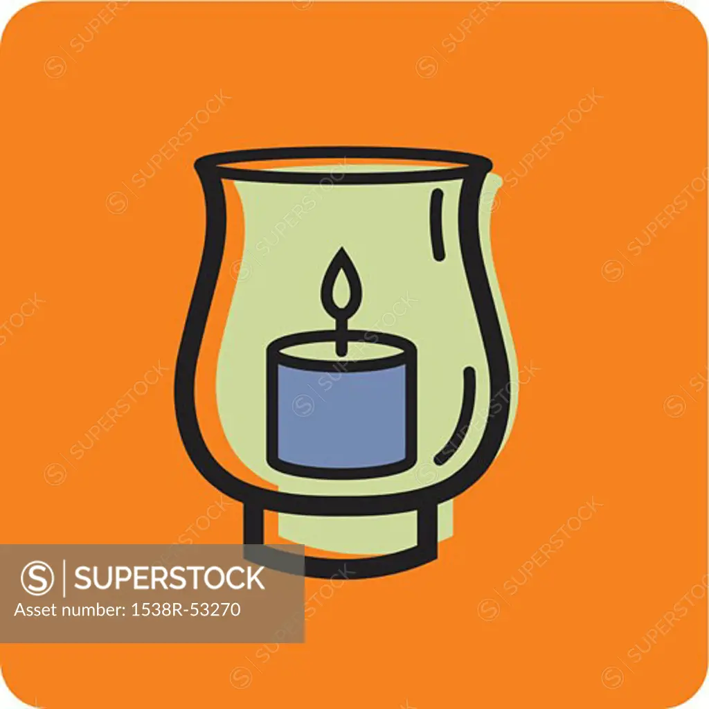 Illustration of a hurricane candle holder on an orange background